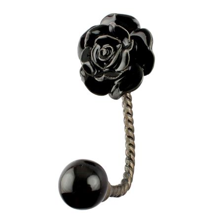 Black Rose Ceramic Iron Wall Hook in Antique Fitting 